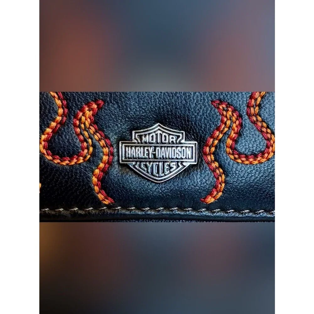 Harley-Davidson Flame Leather Wallet Biker Moto Logo Black Magnetic Unisex